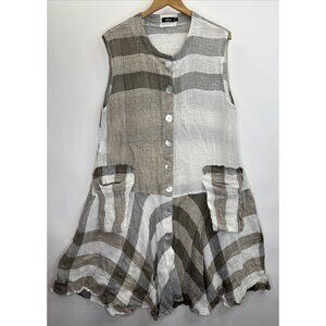 Ralston Women's Linen Blend Sleeveless Plaid Lagenlook Midi Dress Size Small